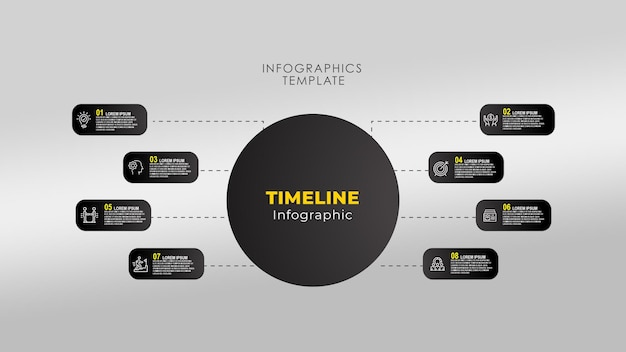 PSD cirkelvormige tijdlijn stappen infographics sjabloon met 8 stappen