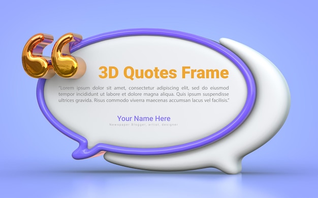 Citaat vak frame lege ruimte blog sjabloon op blauwe achtergrond 3d render concept voor tekstpresentatie