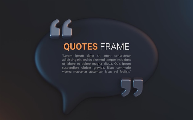 Citaat vak frame pictogram lege ruimte bloggen sjabloon op zwarte achtergrond 3d render concept voor sms
