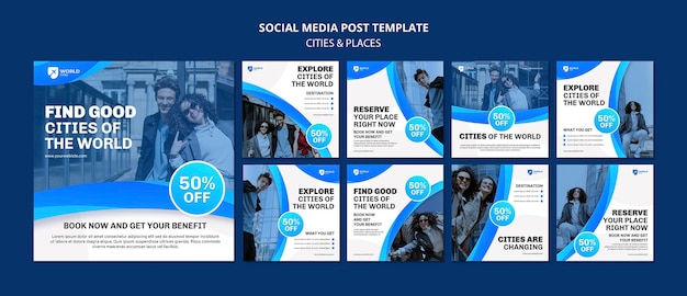 PSD post di instagram di città e luoghi