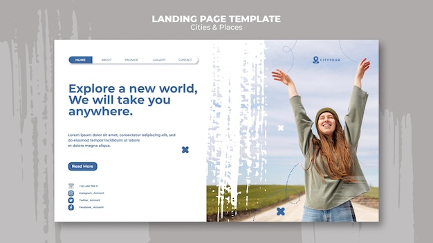 Modello di pagina di destinazione di città e luoghi