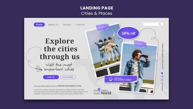 PSD modello di pagina di destinazione di città e luoghi