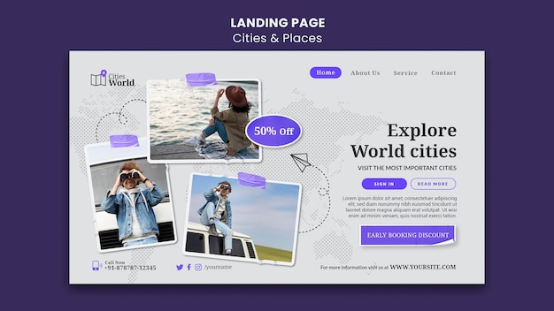PSD modello di pagina di destinazione di città e luoghi