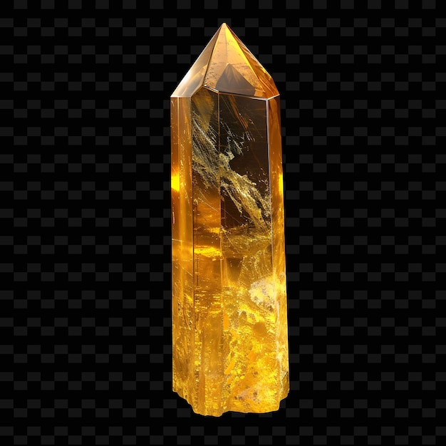 PSD citrine kristal met puntvormige gele kleur en transparantie png gradiënt voorwerp op donkere achtergrond
