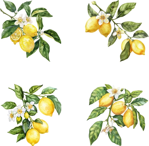 Citroenen Aquarel Clipart Citroenbloesem Element Set Bloemen Set