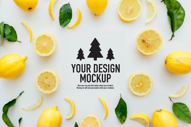 PSD citrus mockup design with lemon background generative ai