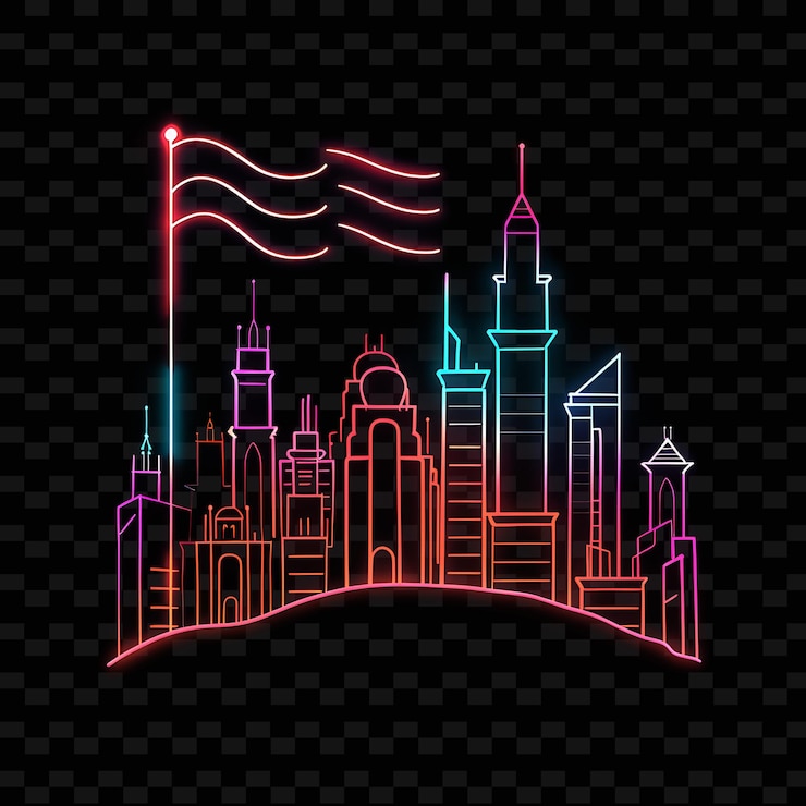 PSD a city on a black background with a colorful image of a city