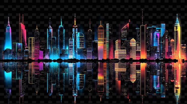 PSD a city on a black background with the reflection of skyscrapers