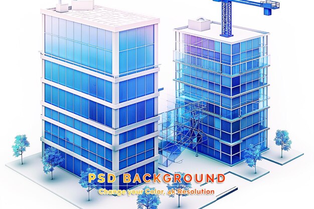 PSD city over blueprint background with crane