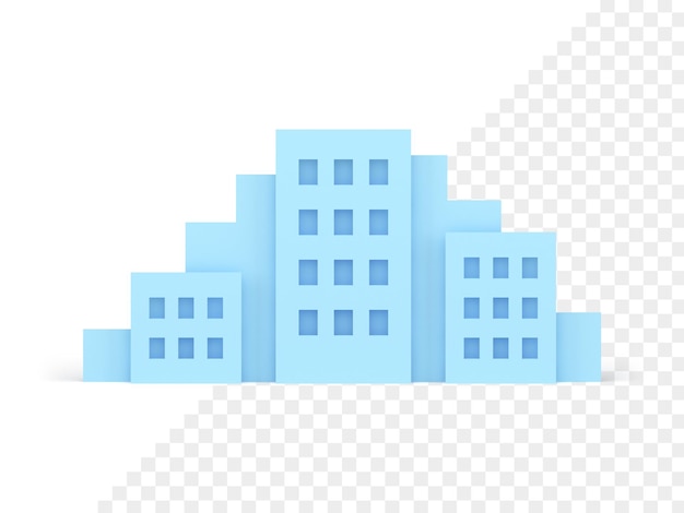 City building blue multi storey blue house facade windows realistic 3d icon