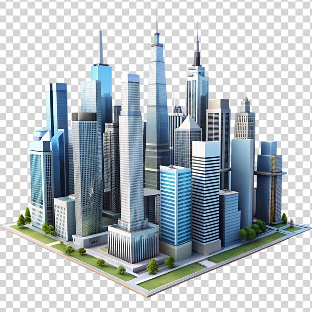 PSD city building skyline 3d style isolated on transparent background