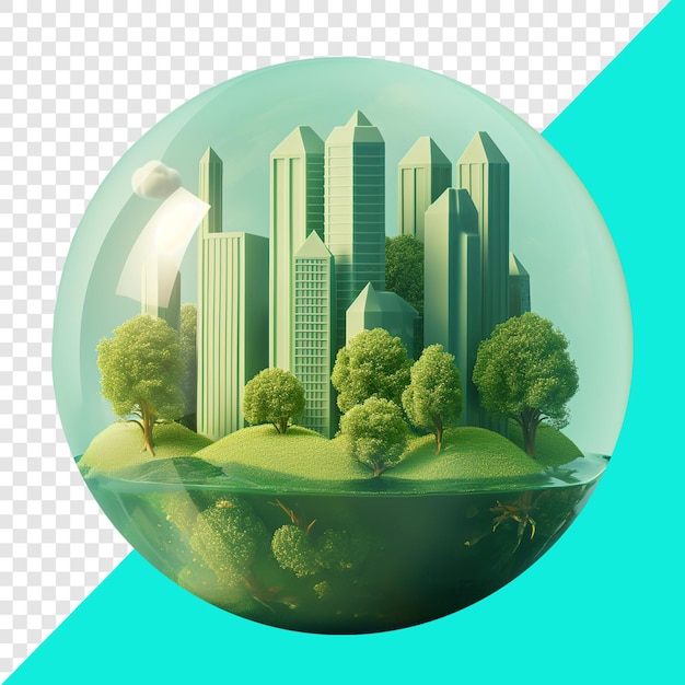 City forest and water in a glass ball 3d design suitable for world water day and design elements