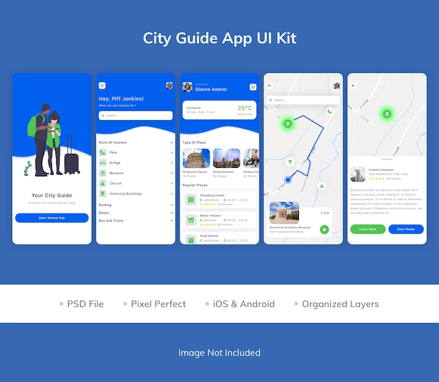 Kit interfaccia utente dell'app city guide