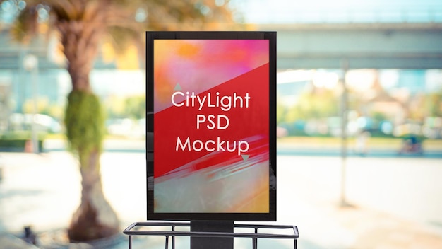 PSD city light vertical advertisement mockup