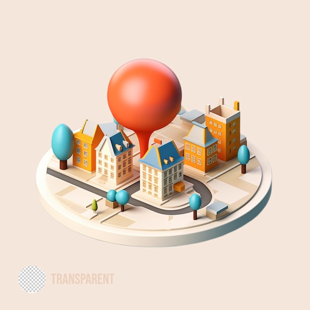 PSD city location 3d render minimal illustration isolated background