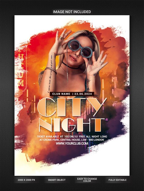 PSD city night party flyer template