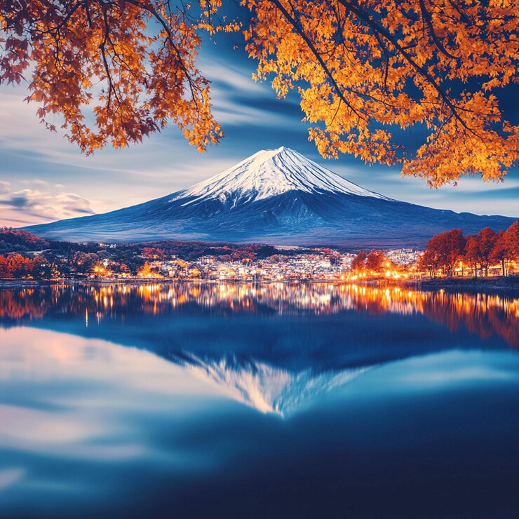 PSD 背景に山がある夜の街