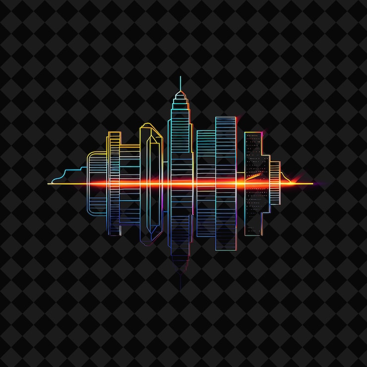 PSD a city skyline is shown on a black background
