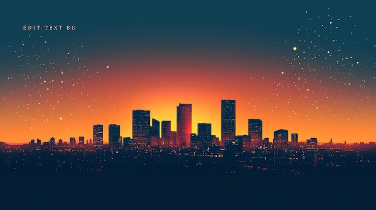 PSD city skyline at sunset with stars