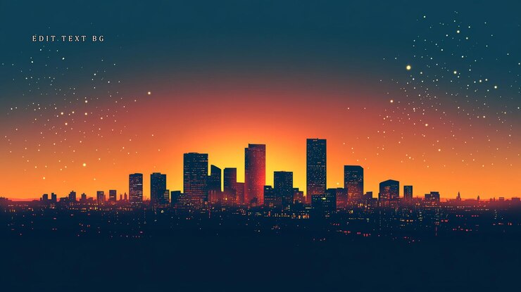 PSD city skyline at sunset with stars