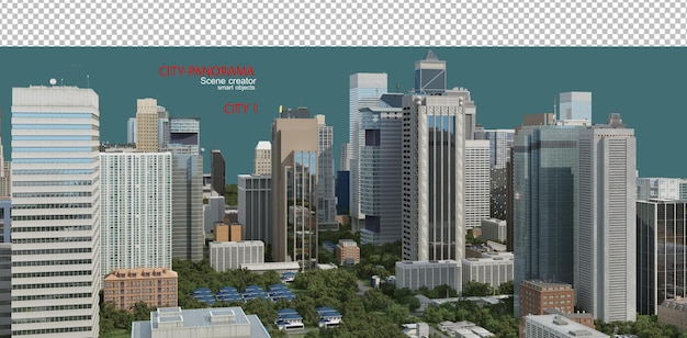 PSD Вид на город со множеством высотных зданий