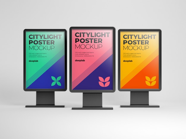 Mockup di poster citylight con colore di sfondo modificabile