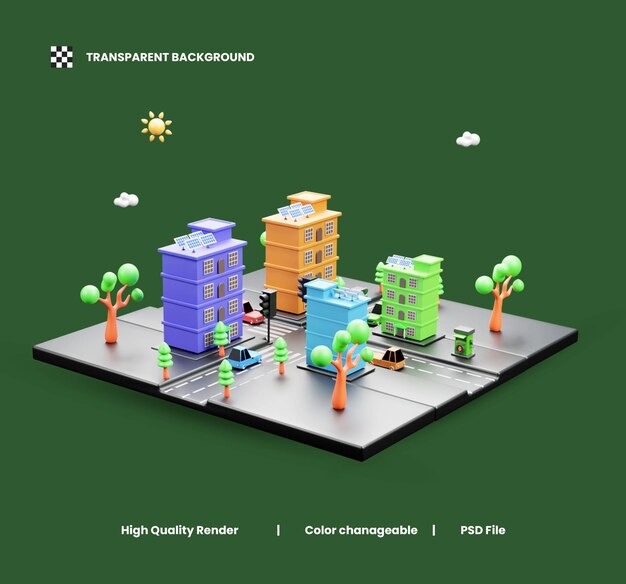 PSD cityscape crossroads 3d illustration icon city crossroads 3d icon