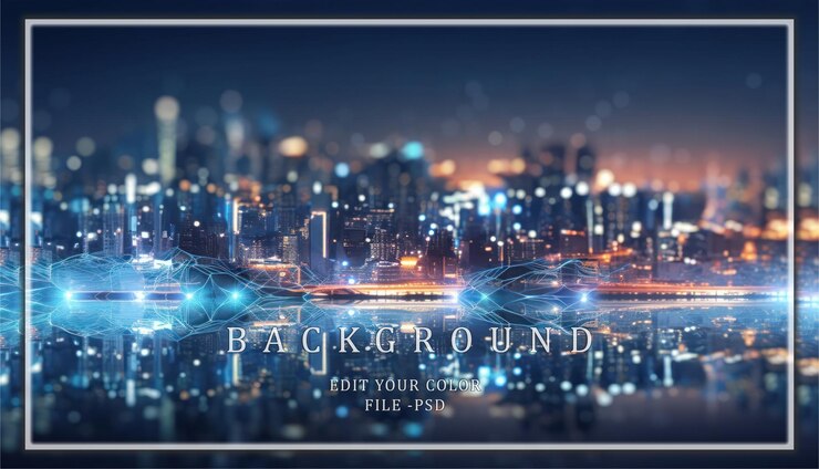 PSD 夜晚的城市景觀與數碼網絡覆蓋