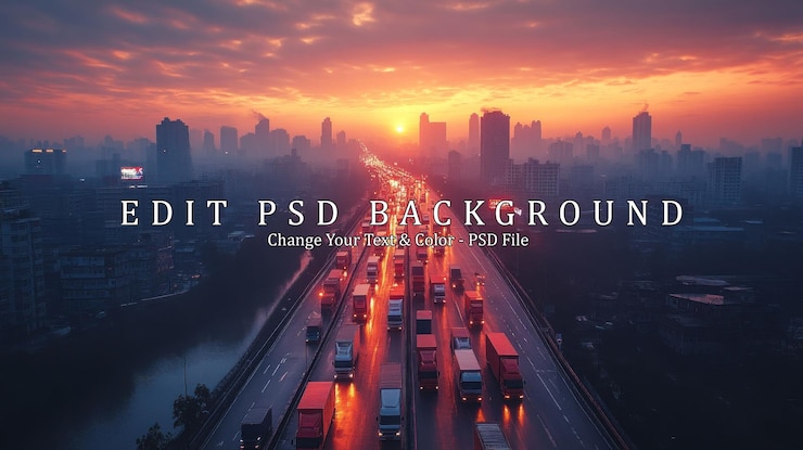 PSD 交通 の ため の 夕暮れ の 都市 景色