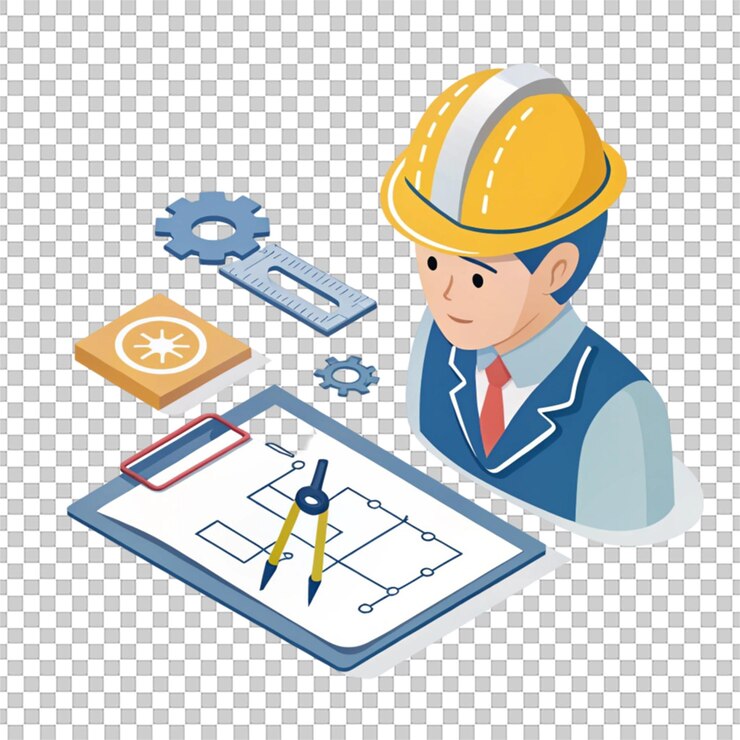 PSD civil engineer 3d icon with technical design isolated on white background for structural projects