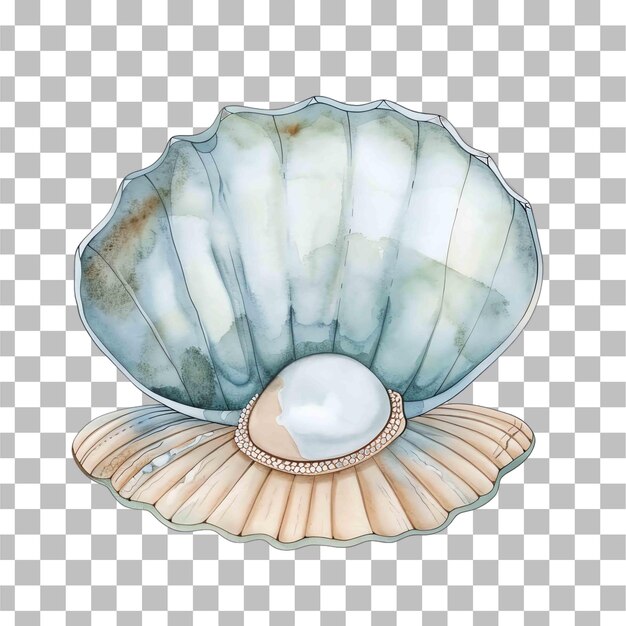 PSD clam shell with a pearl inside in dusty blue watercolor nursery