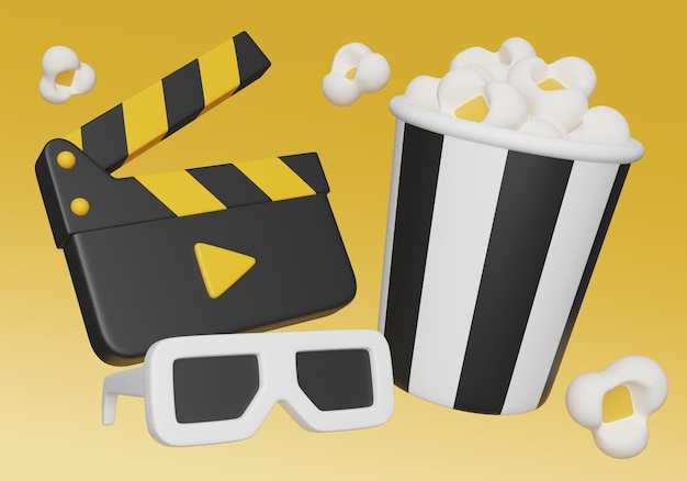 clapperboard met 3D bril en popcorn 3D grafiek