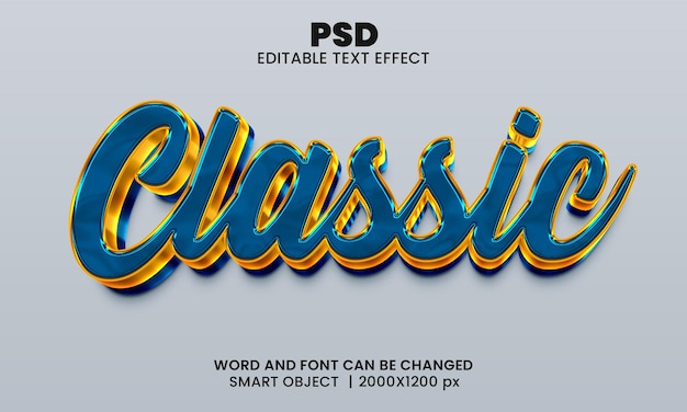 Классический 3d редактируемый текстовый эффект premium psd с фоном