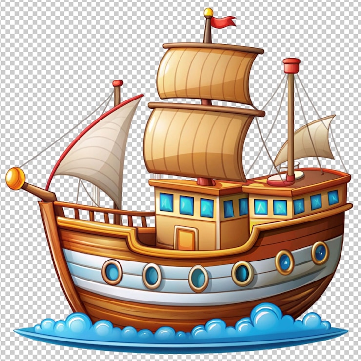 PSD classic cartoon ship nostalgic vessel illustrate on transparent background
