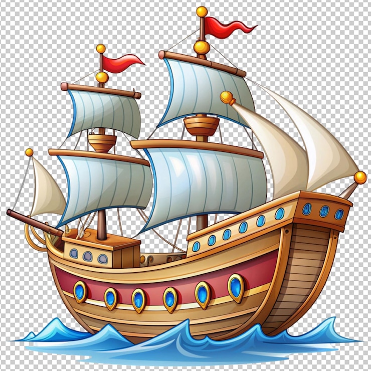 PSD classic cartoon ship nostalgic vessel illustrate on transparent background