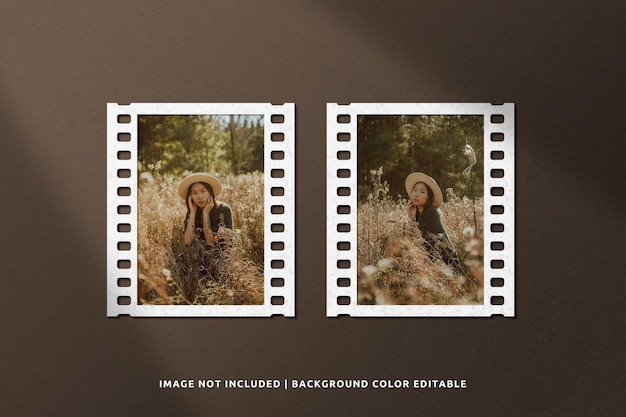 PSD classic film portrait paper frame mockup with shadow