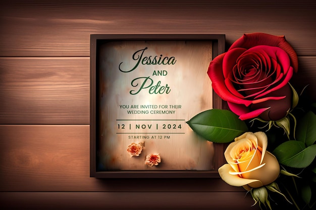 PSD classic floral stage wedding invitation with elegant scriptvintage carved frame wedding invitation w