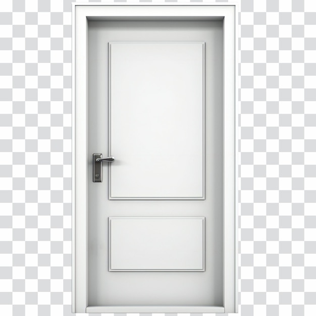 PSD classic framed molded entry white wooden door isolated on transparent