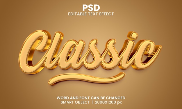 Classic golden 3d editable text effect premium psd with background