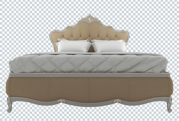 PSD classic golden gray white bedding set. bed. front view