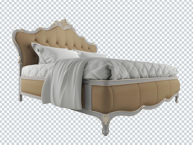 PSD classic golden gray white bedding set. bed. perspective