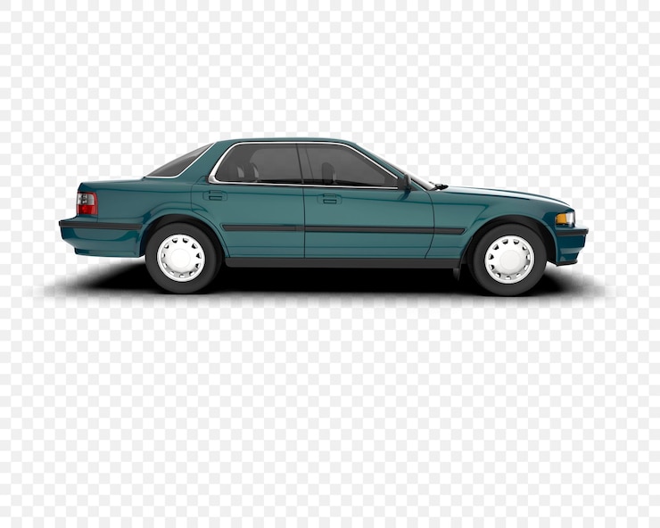 PSD classic green sedan car side view