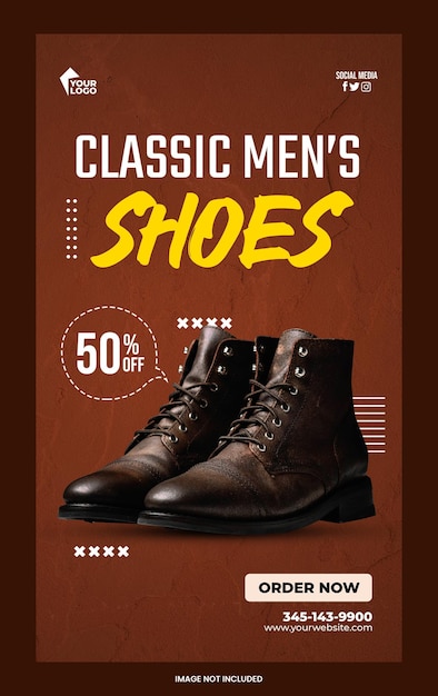 Classic men's boots retro sale for social media post or square banner template design