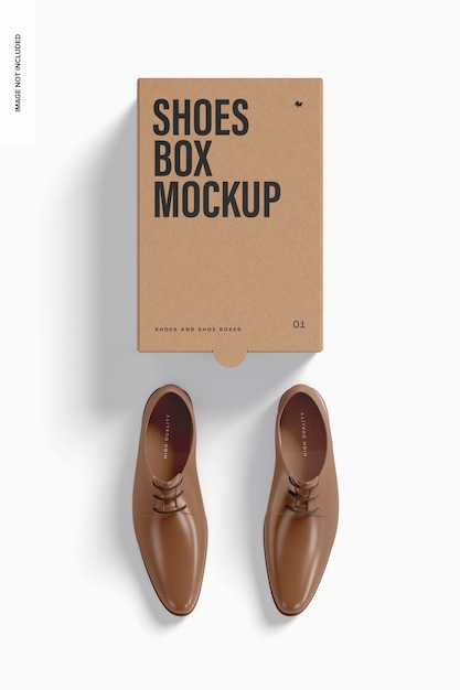 PSD mockup di scatola di scarpe da uomo classico, vista dall'alto