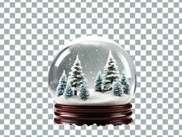 Classic snow globe with golden base and ribbon on transparent background