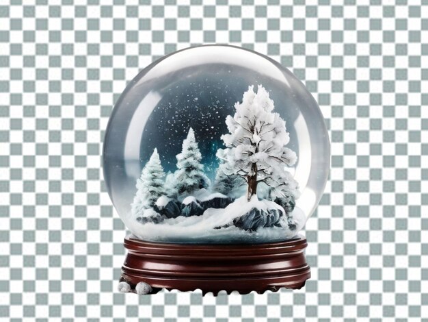 Classic snow globe with golden base and ribbon on transparent background