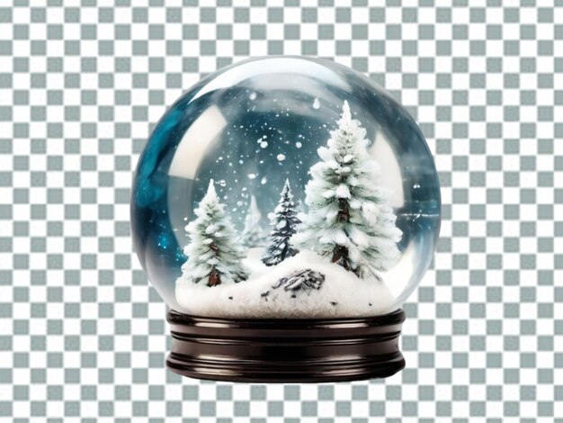 Classic snow globe with golden base and ribbon on transparent background