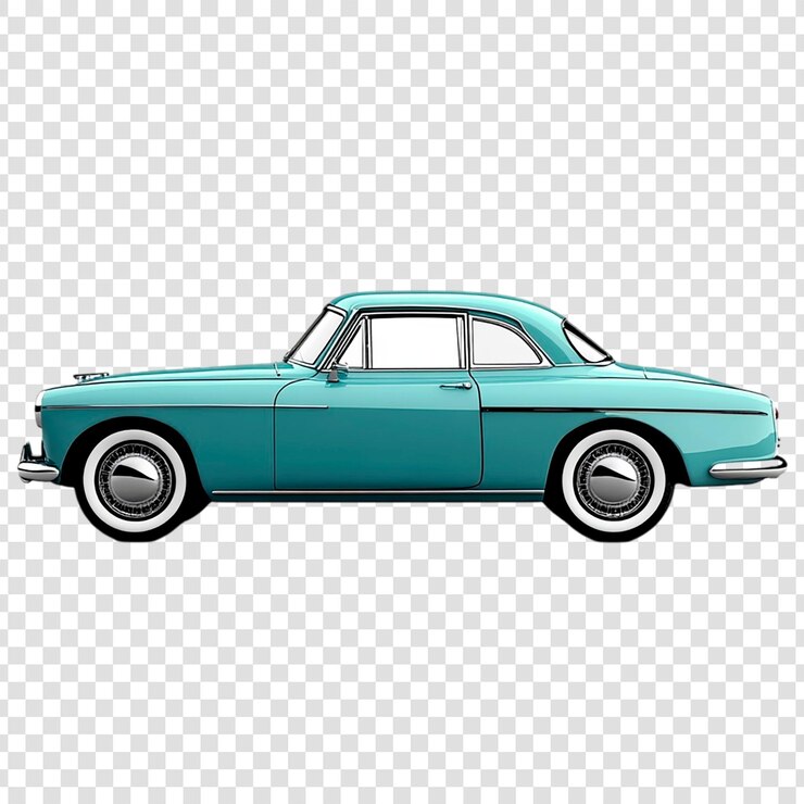 PSD classic teal coupe vintage car zijkant nostalgie