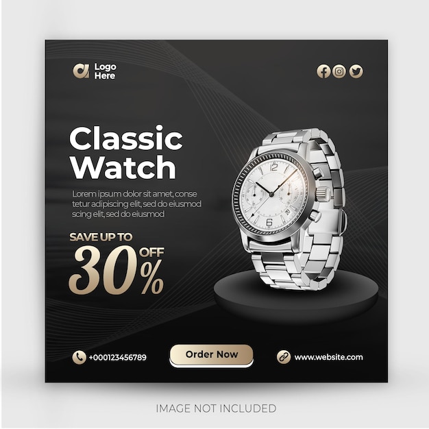 Classic watch brand product social media post banner template