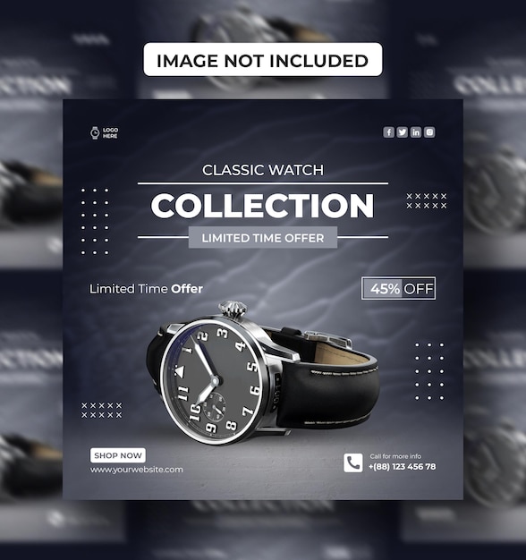 PSD classic watch collection social media post phd template